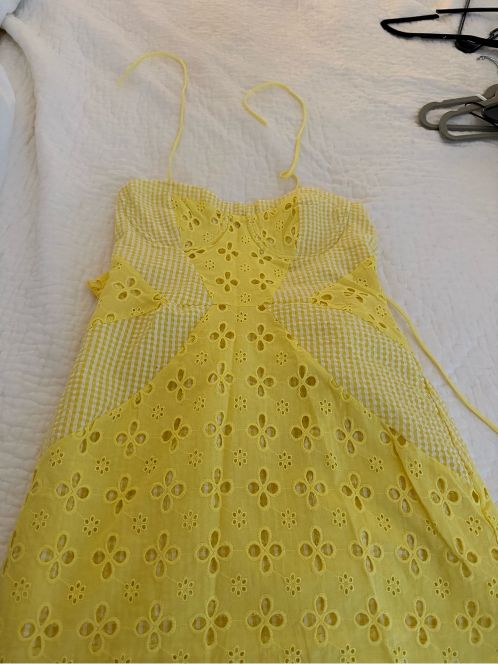 Yellow Eyelet Sundress with Gingham Panels - Women